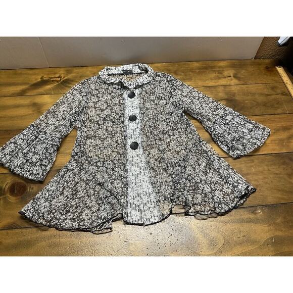 Damee Inc Sheer Jacket Shirt Blouse Floral Black White Wired Collar - Picture 14 of 16